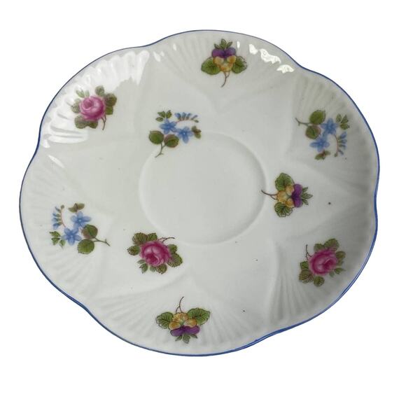 Vintage Shelley England Blue Trim Wildflowers Saucer Cup Fine Bone China Teacup - Picture 4 of 7
